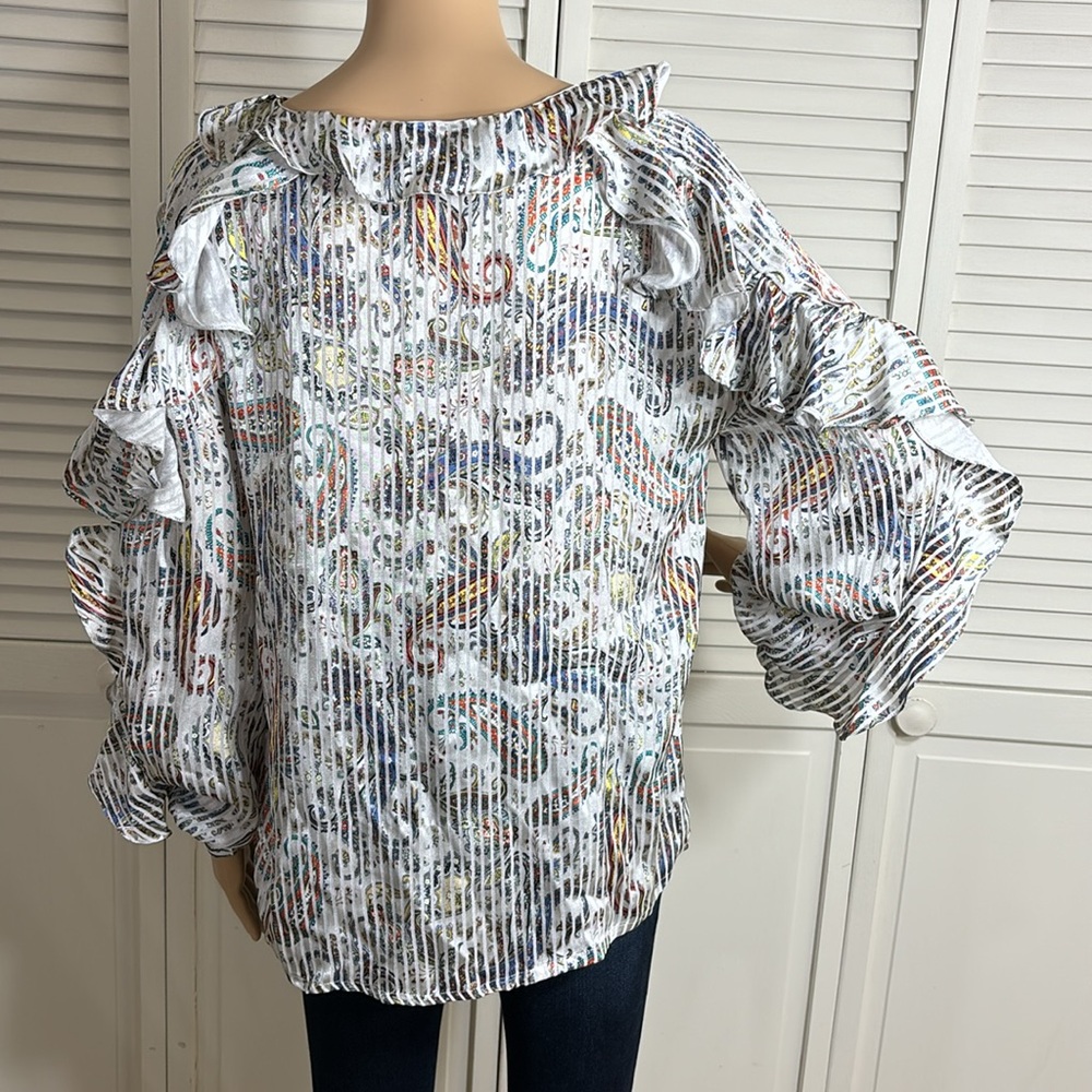 MAJE Boho Ruffled Loodie Striped Paisley Blouse Large - Picture 9 of 14